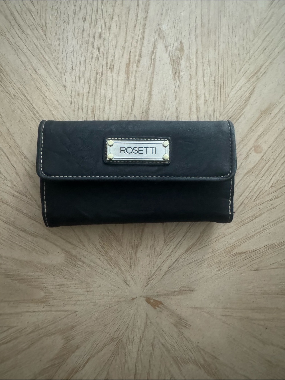 Rosetti Black Fold-Over Wallet with Metal Nameplate
